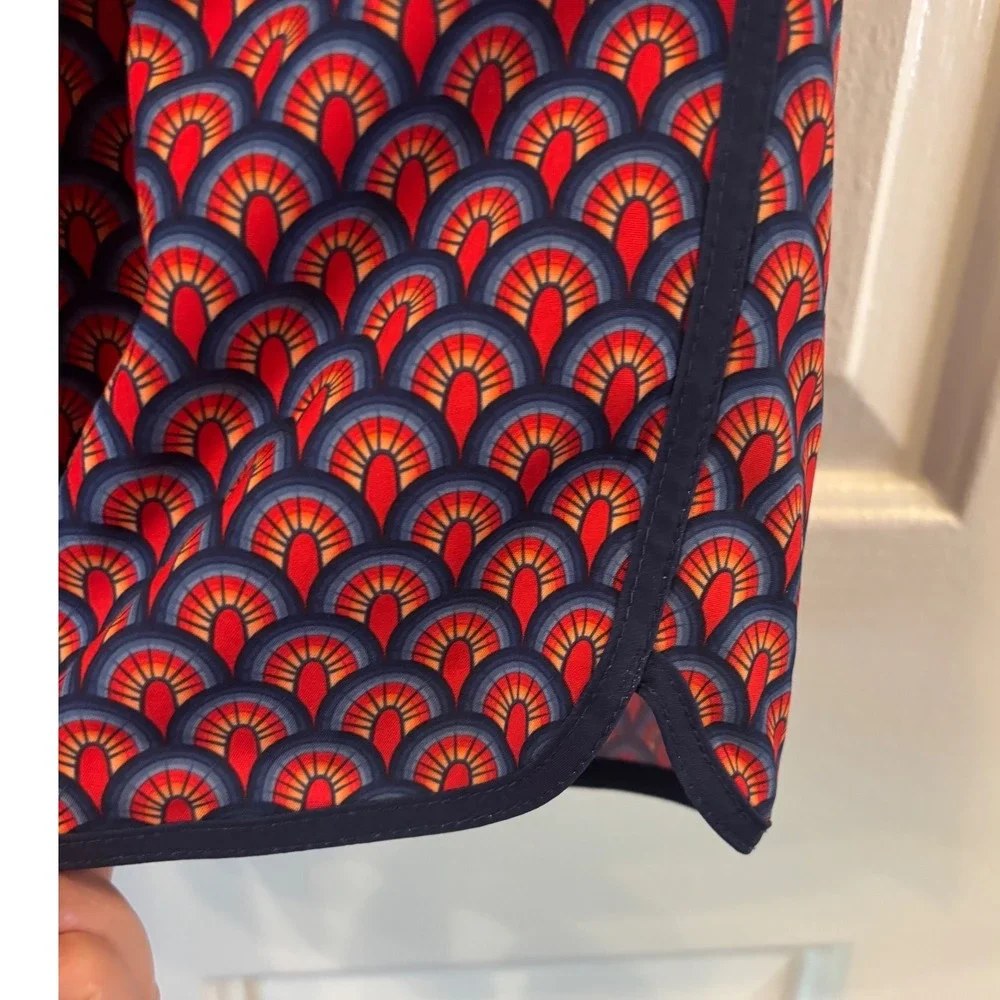 Fair Harbor Mens Swim Shorts Red Navy Geometric Fan Print Board Shorts Large